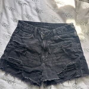 Distressed Black Denim Shorts